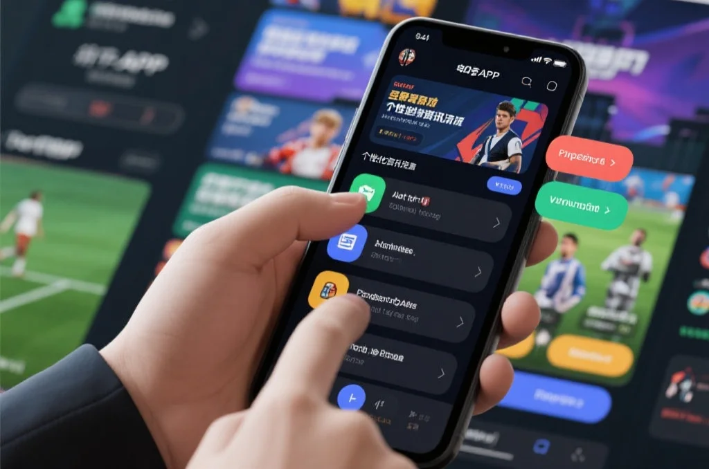 电竞APP界面展示用户正在选择感兴趣的赛事、游戏和选手,清晰的筛选标签和个性化资讯流